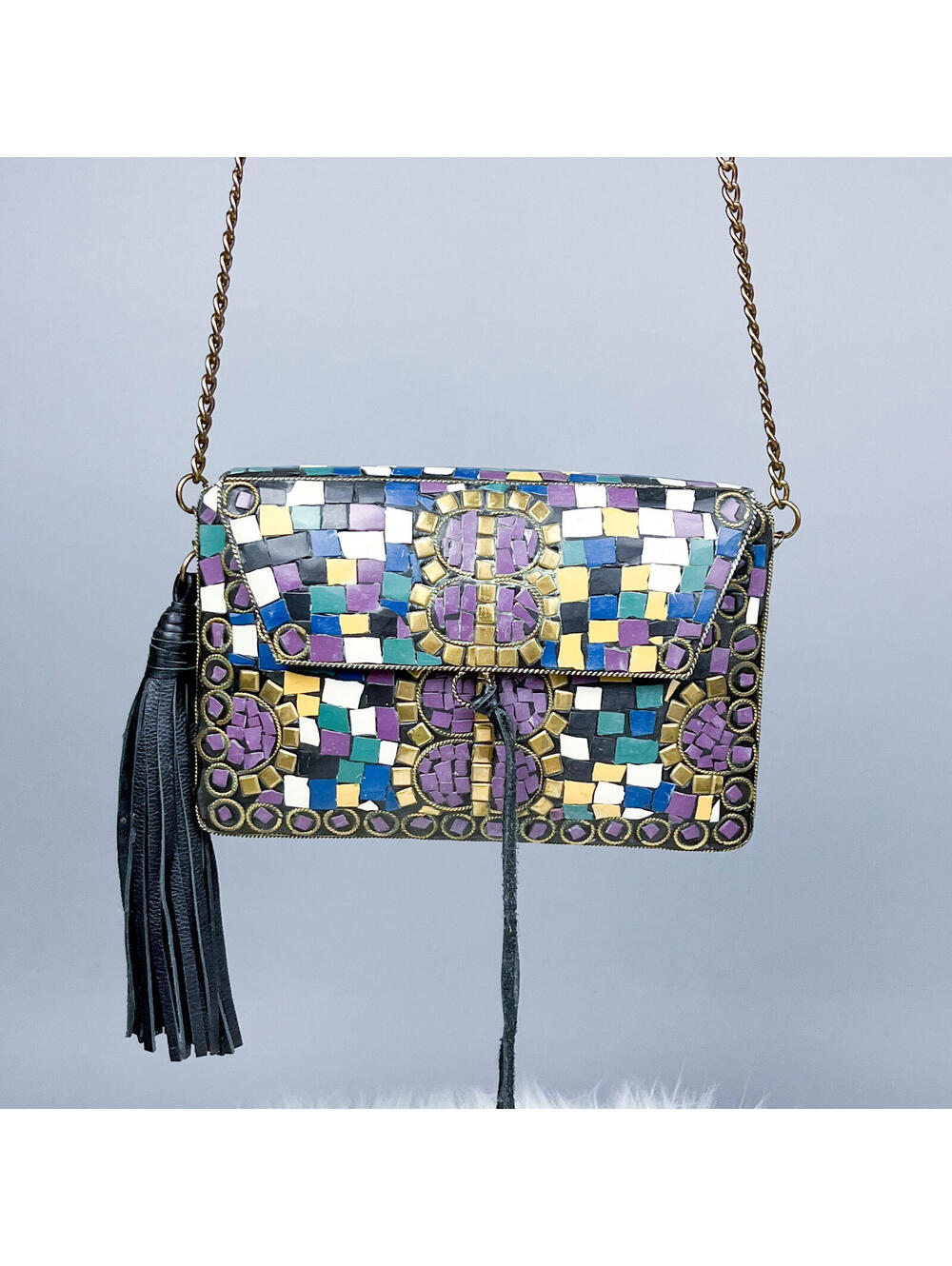 Sam Edelman Saskia Mosaic Box Purse with Long Chain Strap